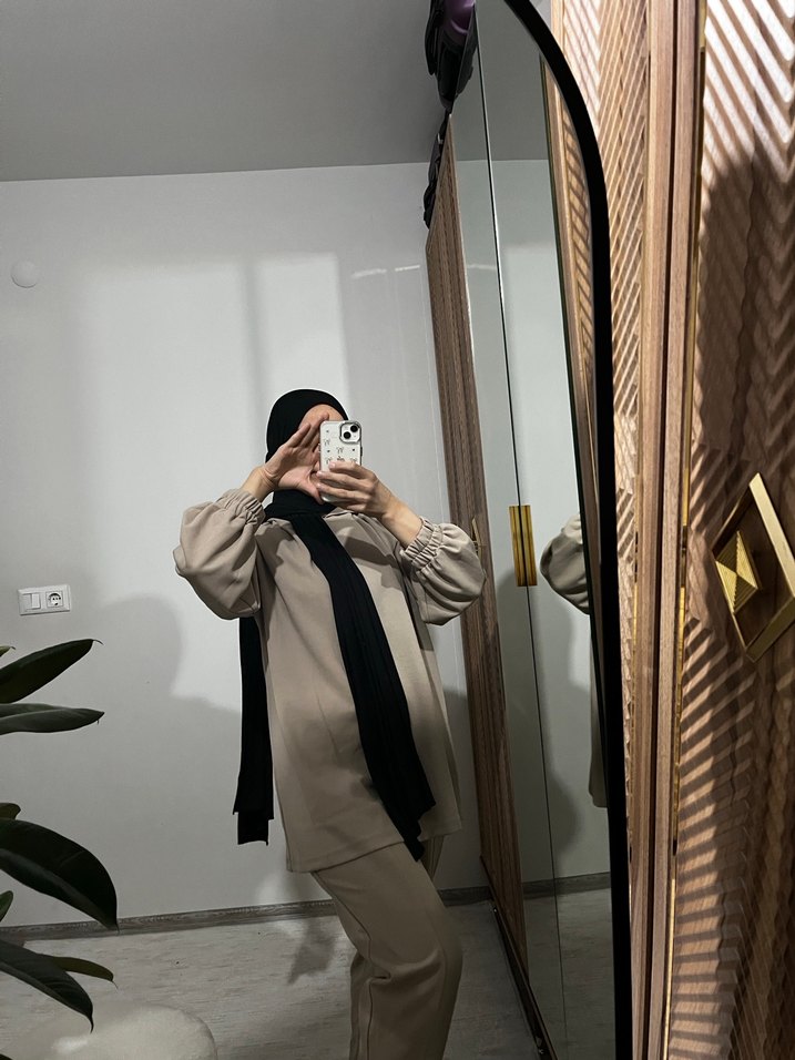 Bej Kadın Uzun Kollu Uzun Kesim Takım - Görsel 5