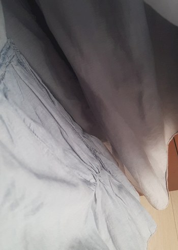 Mavi V Yakalı Keten Midi Elbise - Görsel 6