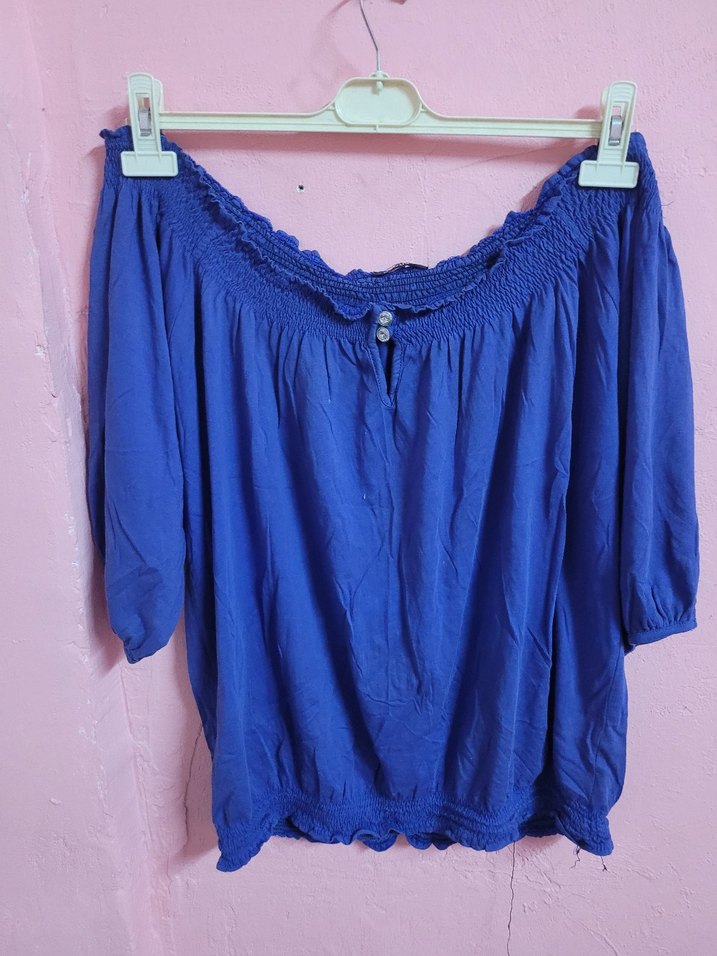 Mavi Düğmeli Bohem Kadın Bluz - Görsel 2
