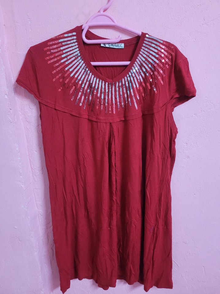 Kısa Kollu Kırmızı bluz - Görsel 2