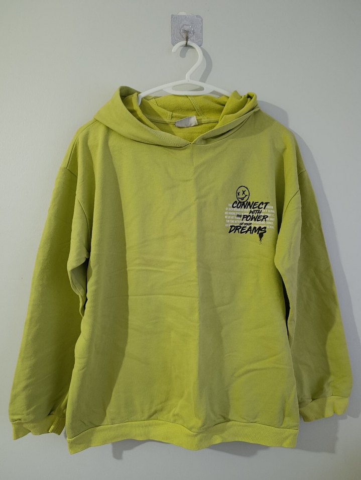 Sarı Kapüşonlu Baskılı Kadın Sweatshirt - Görsel 2