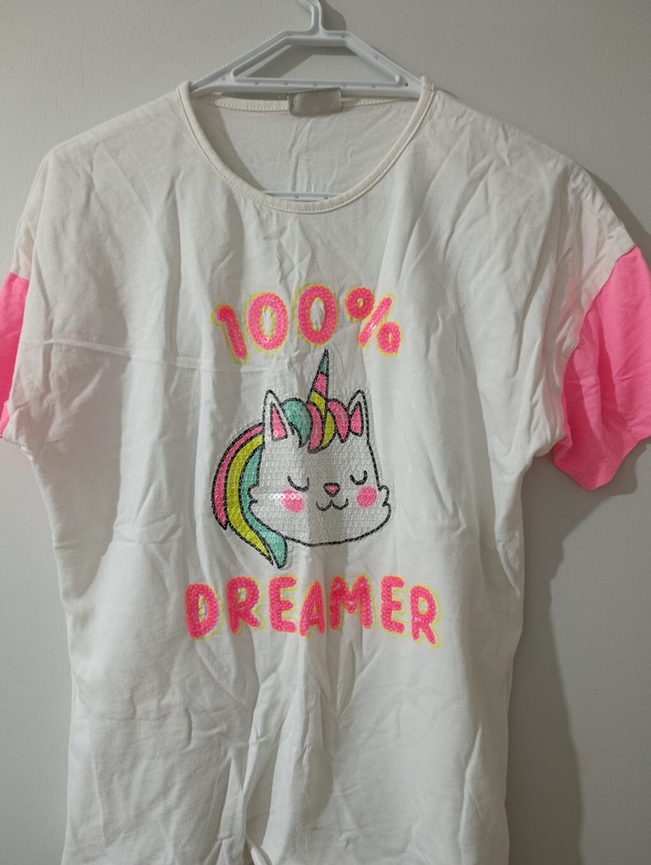 Kız Çocuk Pembe Baskılı Kısa Kollu Tişört - Görsel 2