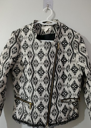 Gri Desenli Fermuarlı Bohem Kadın Ceket - Görsel 3