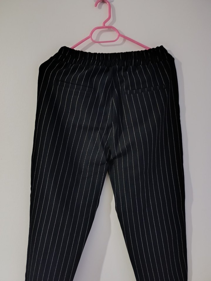 Bshka Siyah Çizgili Kadın Kumaş Pantolon - Görsel 3