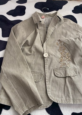 m Beden kahverengi Renk Düğmeli Bej Keten Kadın Blazer Ceket