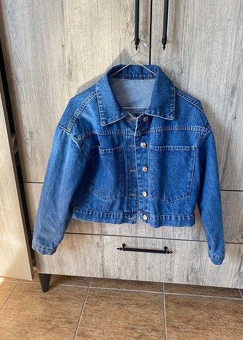 m Beden mavi Renk Mavi Düğmeli Kadın Denim Ceket