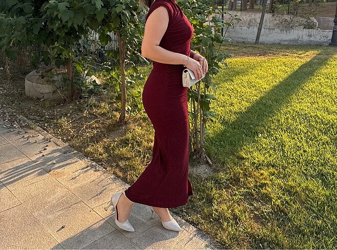 s Beden bordo Renk Abiye elbise