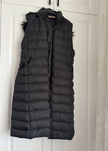 Kürk Detaylı Uzun Gri Kadın Yelek - Görsel 2