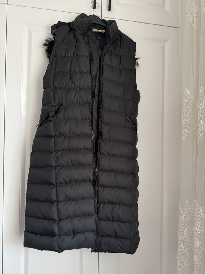 Kürk Detaylı Uzun Gri Kadın Yelek - Görsel 2