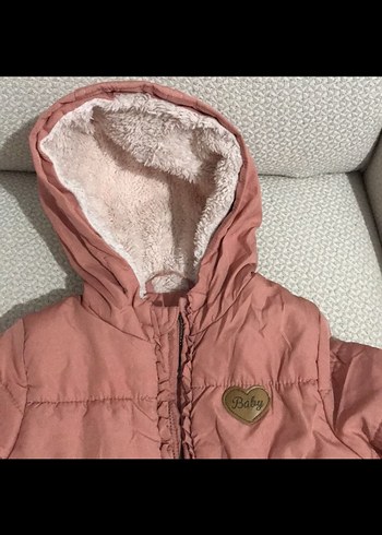 Kız Çocuk pudra Kapüşonlu Kürklü Mont - Görsel 2