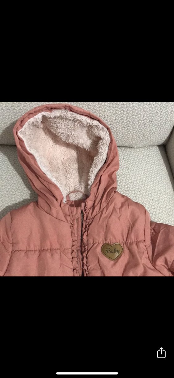 Kız Çocuk pudra Kapüşonlu Kürklü Mont - Görsel 2