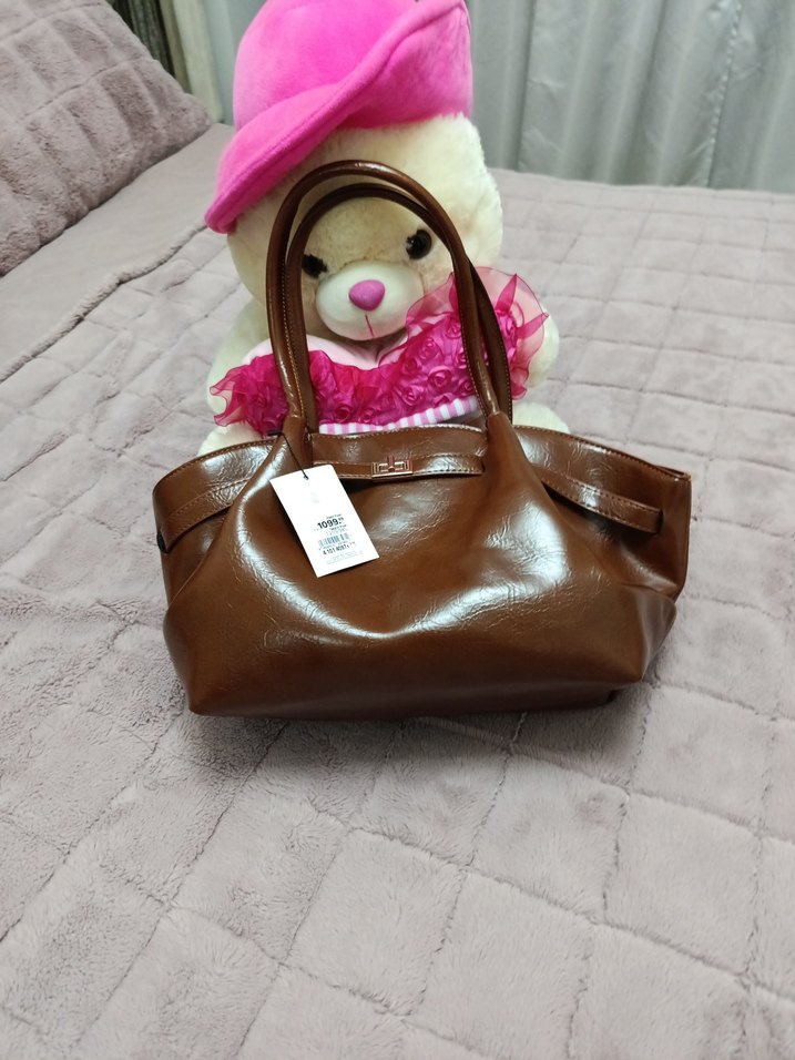 Kahverengi Deri Tokalı Kadın Çanta - Görsel 3