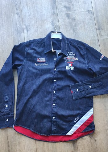 Lacivert işlemli Denim Erkek Gömlek