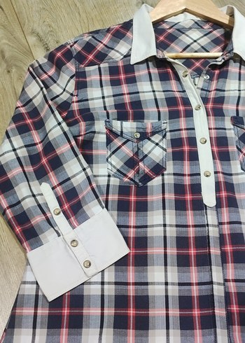 Vintage Düğmeli ekoseli Kadın Gömlek - Görsel 2