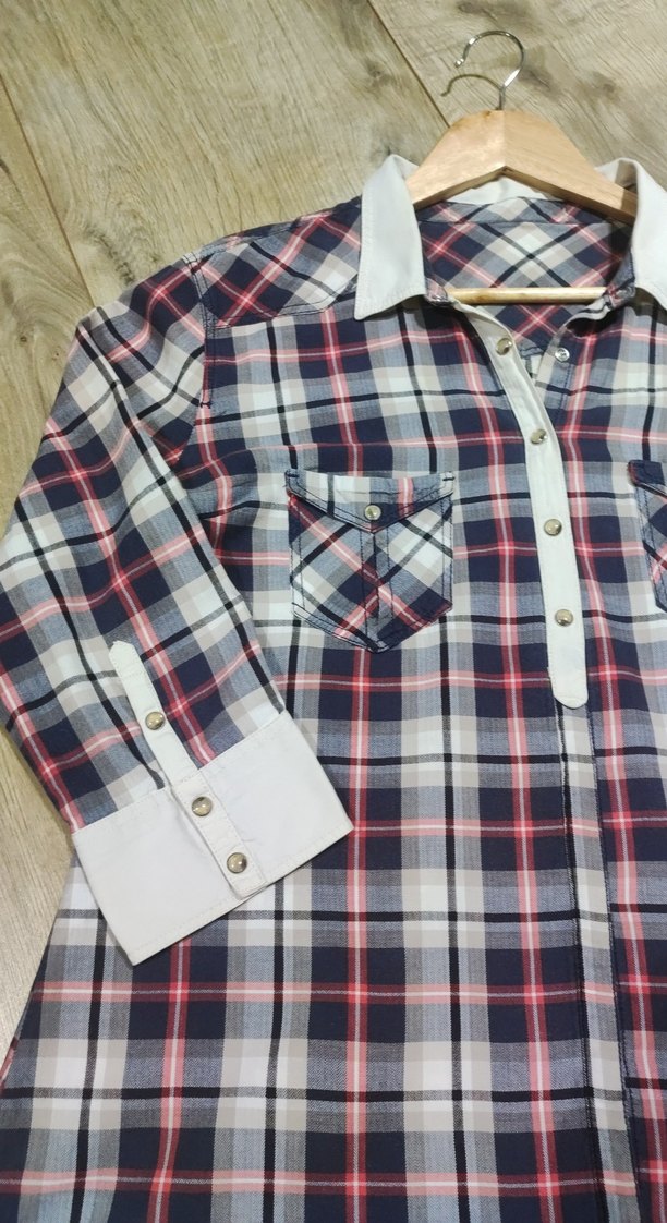 Vintage Düğmeli ekoseli Kadın Gömlek - Görsel 2