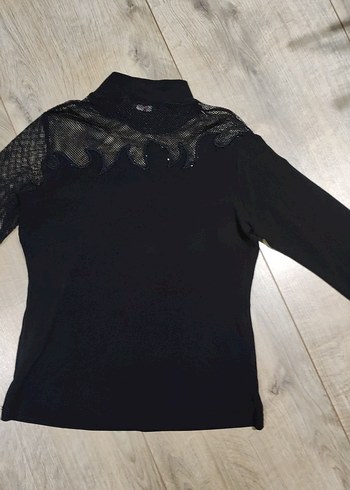 File Detaylı Siyah Balıkçı Yaka Bluz - Görsel 6