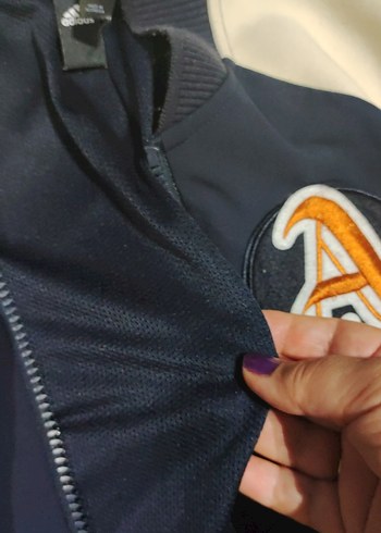 Kadın Lacivert Baskılı Fermuarlı Bomber (Kolej)Ceketi - Görsel 10