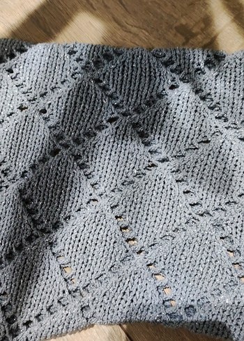 Gri V Yaka Örgü Kadın bluz - Görsel 5