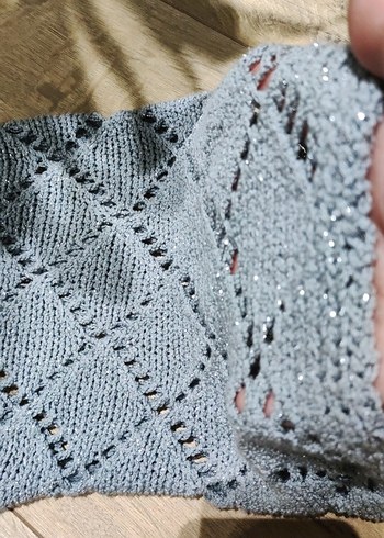 Gri V Yaka Örgü Kadın bluz - Görsel 3