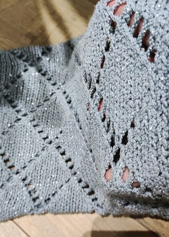 Gri V Yaka Örgü Kadın bluz - Görsel 4