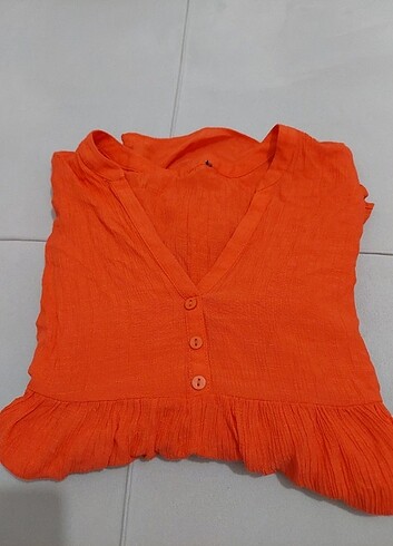 36 Beden turuncu Renk Keten bluz
