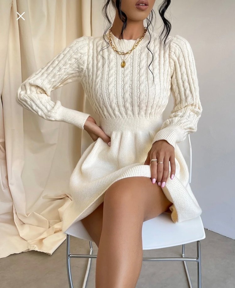 Beyaz Örgü Triko Midi Elbise - Görsel 2