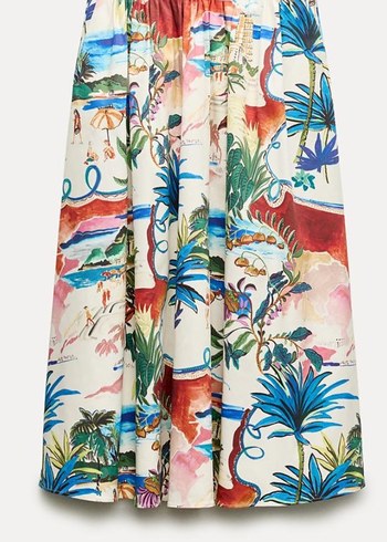 Renkli Desenli Uzun Pilili Midi Etek - Görsel 5