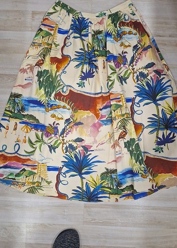 Renkli Desenli Uzun Pilili Midi Etek - Görsel 8