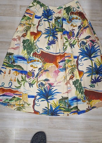 Renkli Desenli Uzun Pilili Midi Etek - Görsel 9