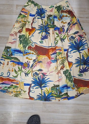 Renkli Desenli Uzun Pilili Midi Etek - Görsel 7