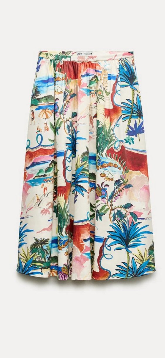 Renkli Desenli Uzun Pilili Midi Etek - Görsel 2