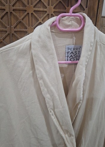 Bej Uzun Kesim Keten Kadın Blazer pantolon takım. - Görsel 6