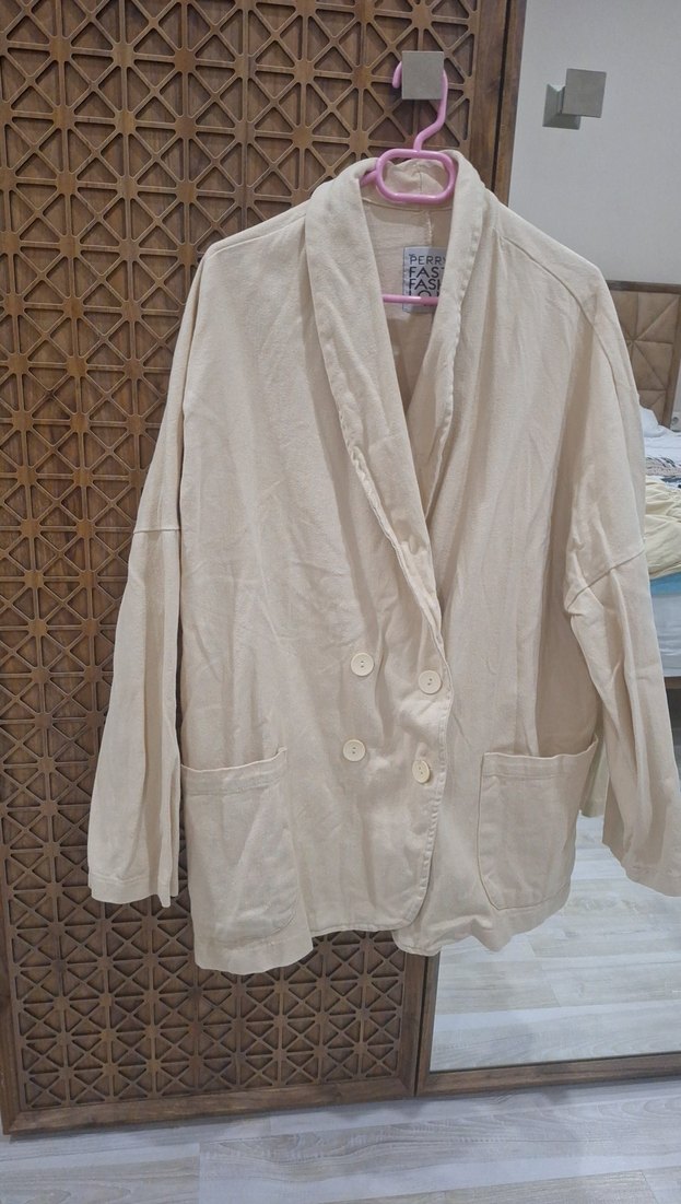 Bej Uzun Kesim Keten Kadın Blazer pantolon takım. - Görsel 4