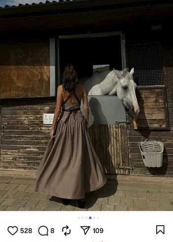 Bej Keten Uzun Drapeli Straplez Elbise - Görsel 4