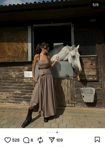 Bej Keten Uzun Drapeli Straplez Elbise - Görsel 8