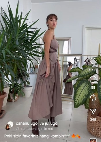 Bej Keten Uzun Drapeli Straplez Elbise - Görsel 12