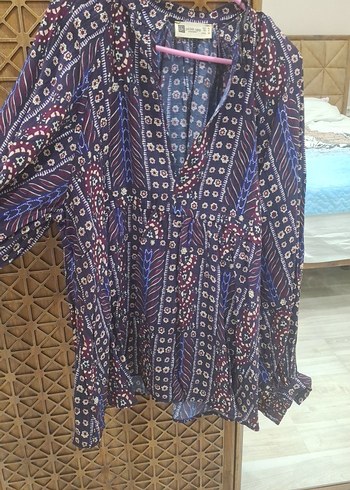 Bohem Çok Renkli Uzun Kollu V Yaka Tunik - Görsel 2