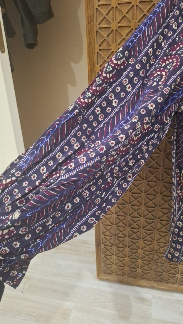 Bohem Çok Renkli Uzun Kollu V Yaka Tunik - Görsel 3