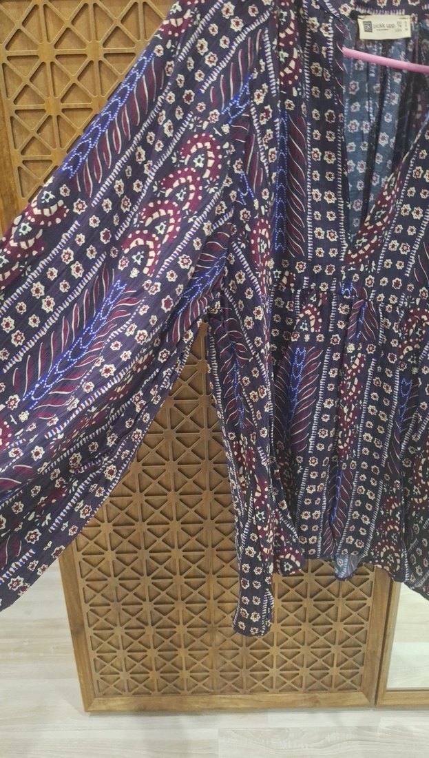 Bohem Çok Renkli Uzun Kollu V Yaka Tunik - Görsel 4