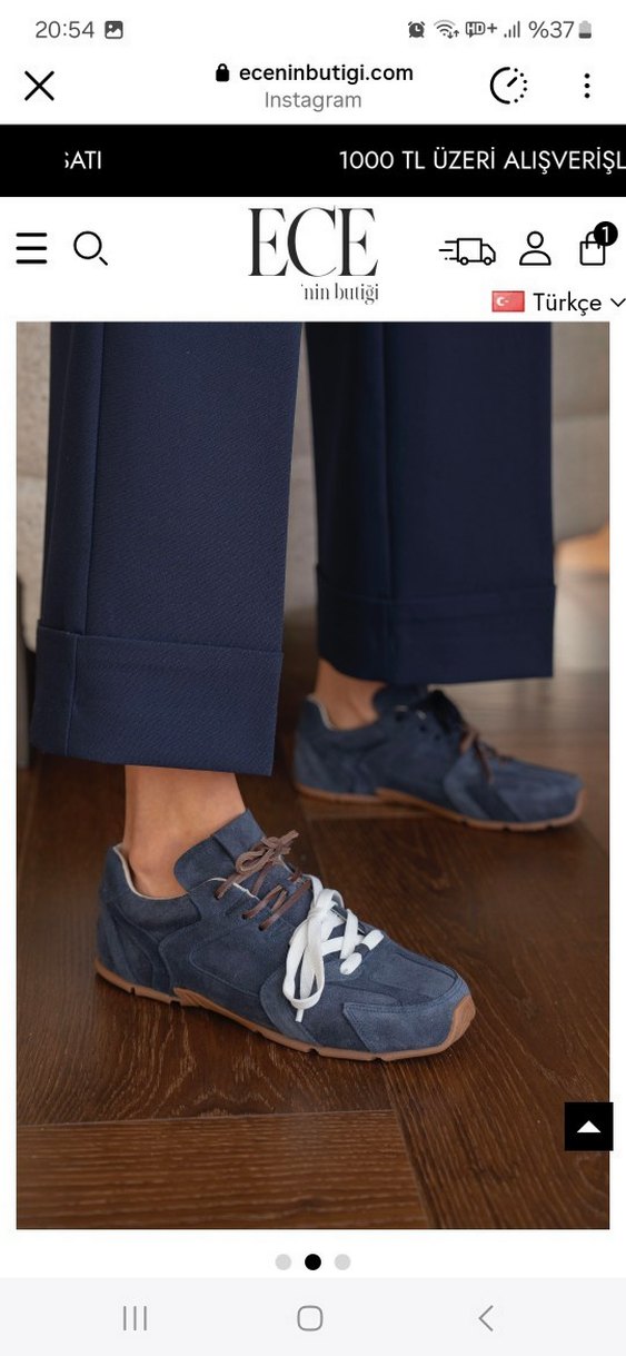 Mavi Gri Süet Bağcıklı Stiletto Topuklu Spor Ayakkabı - Görsel 2