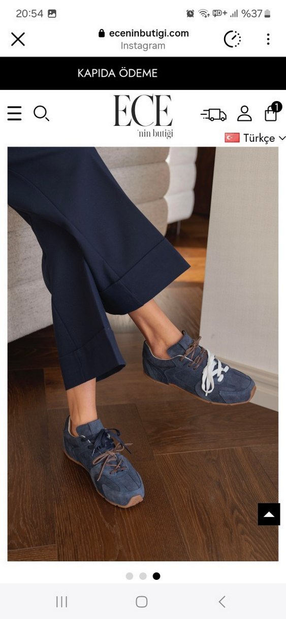 Mavi Gri Süet Bağcıklı Stiletto Topuklu Spor Ayakkabı - Görsel 3