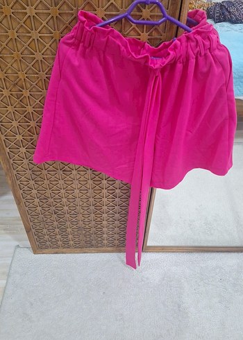 Pembe Kemerli Kadın Yüksek Bel Mini Şort - Görsel 7