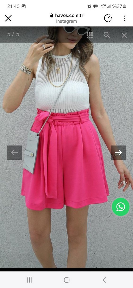 Pembe Kemerli Kadın Yüksek Bel Mini Şort - Görsel 4