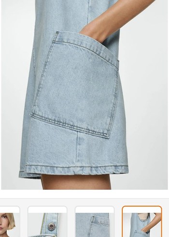 buz mavisi Jean Mini Askılı Şort Tulum - Görsel 7