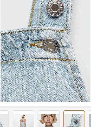 buz mavisi Jean Mini Askılı Şort Tulum - Görsel 3