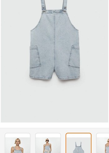 buz mavisi Jean Mini Askılı Şort Tulum - Görsel 5