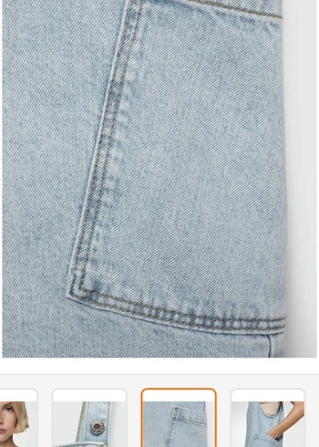 buz mavisi Jean Mini Askılı Şort Tulum - Görsel 6