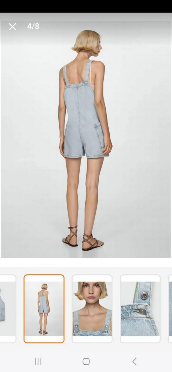 buz mavisi Jean Mini Askılı Şort Tulum - Görsel 4