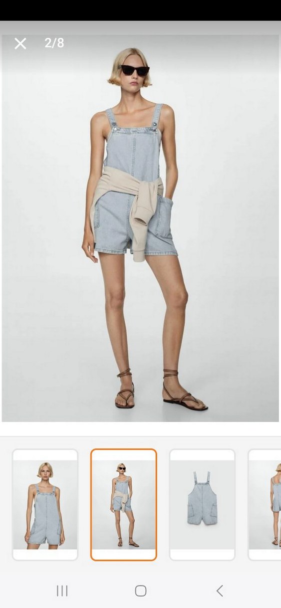 buz mavisi Jean Mini Askılı Şort Tulum - Görsel 2