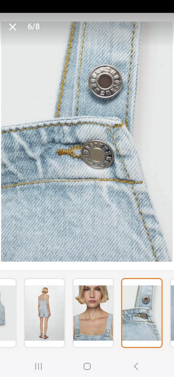 buz mavisi Jean Mini Askılı Şort Tulum - Görsel 3